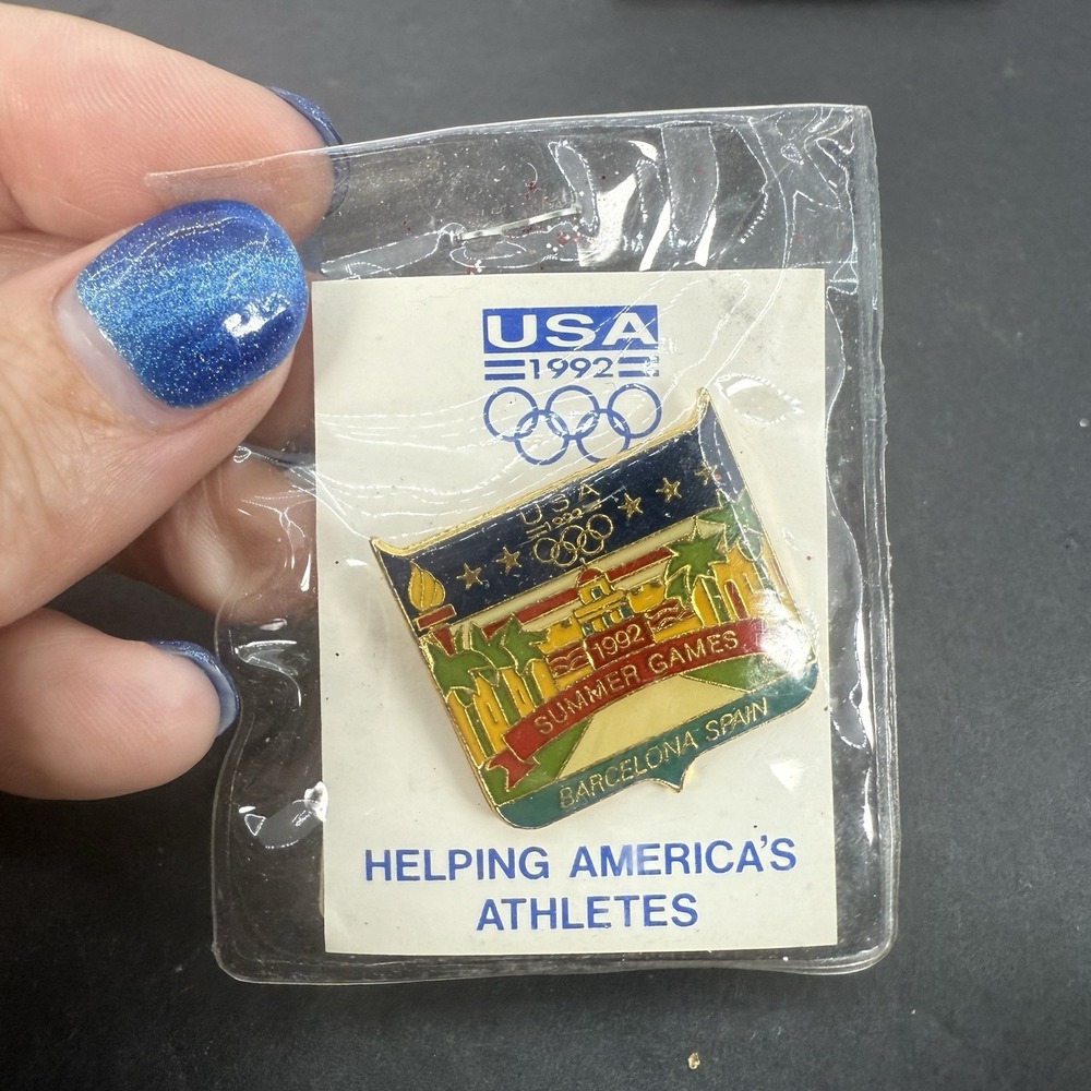 1992 USA Summer Olympic Games Barcelona Spain Trading Lapel Hat Tie Pin Enamel - Picture 4 of 6